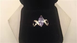 Purple Stone Lady's Silver & Stone Ring 925 Silver 3.04g Size:5